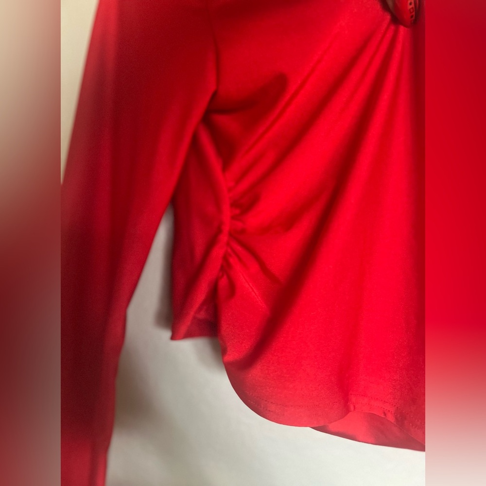 Red RUCHED  Wrap Front Long Sleeve  Top Size XL - Picture 7 of 9
